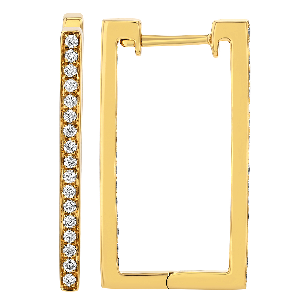 Diamond Inside Out Rectangle Hoop Earrings in Yellow Gold