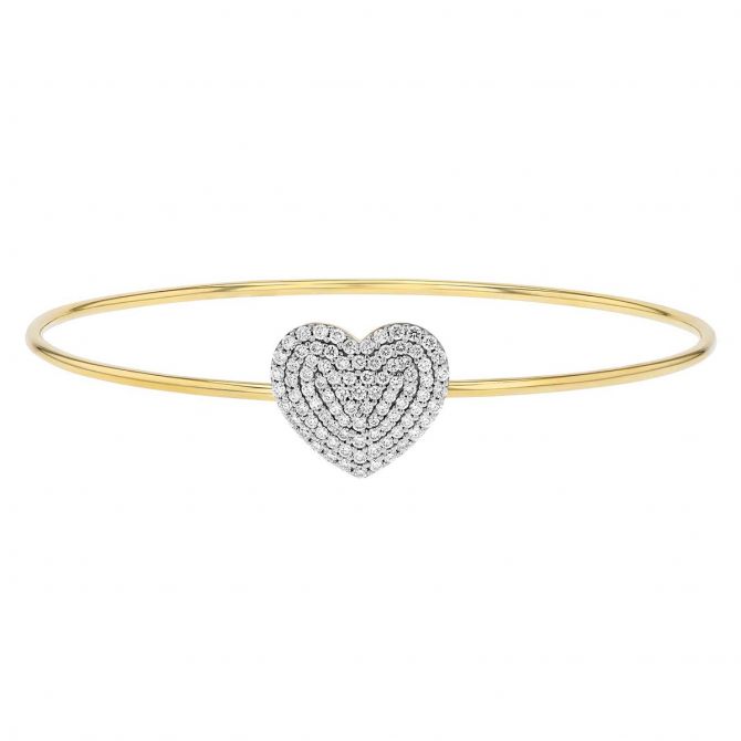 Phillips House Love Always Diamond Pavé Heart Dainty Bangle Bracelet in Yellow Gold, 8"