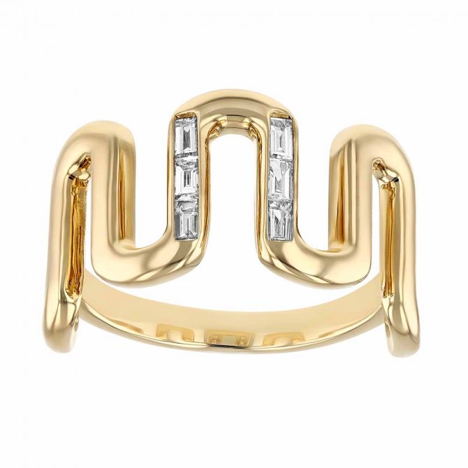 Phillips House Link Baguette Diamond Squiggle Ring in Yellow Gold