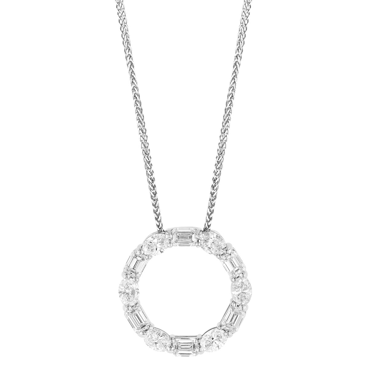 J.B. Star Emerald Cut & Oval Open Circle Pendant in Platinum, 18