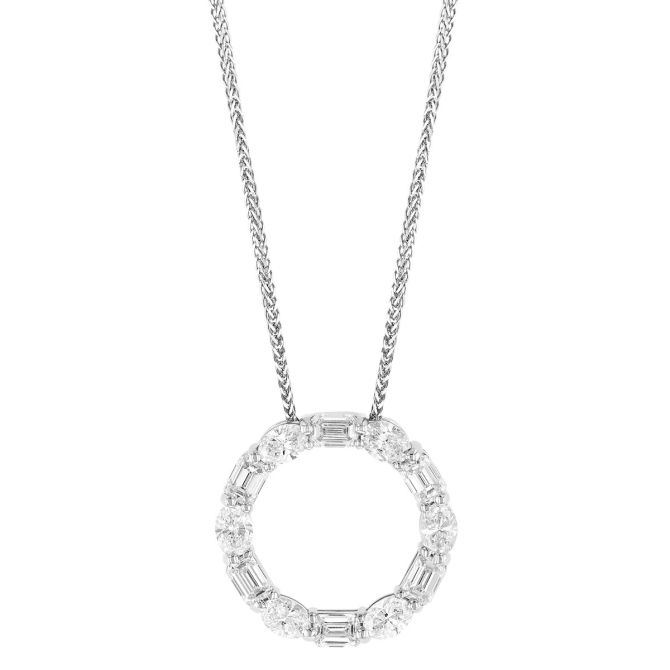 J.B. Star Emerald Cut & Oval Open Circle Pendant in Platinum, 18"