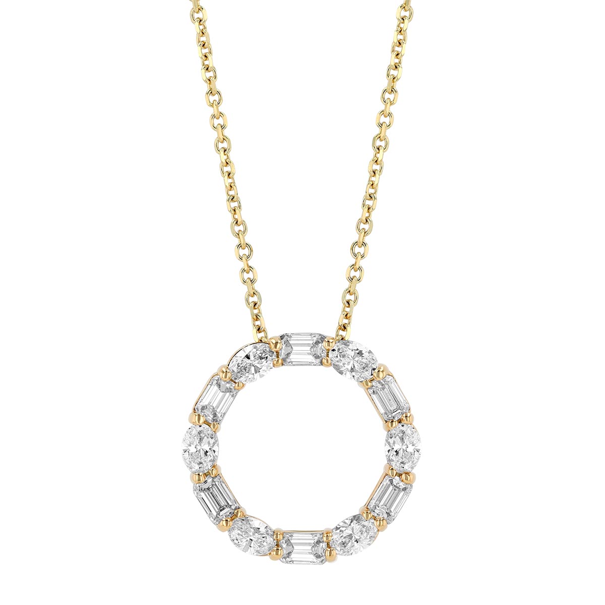 J.B. Star Oval & Emerald Cut Diamond Open Circle Pendant in Yellow Gold, 18