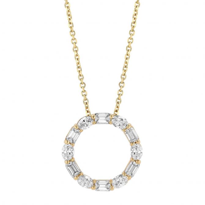 J.B. Star Oval & Emerald Cut Diamond Open Circle Pendant in Yellow Gold, 18"
