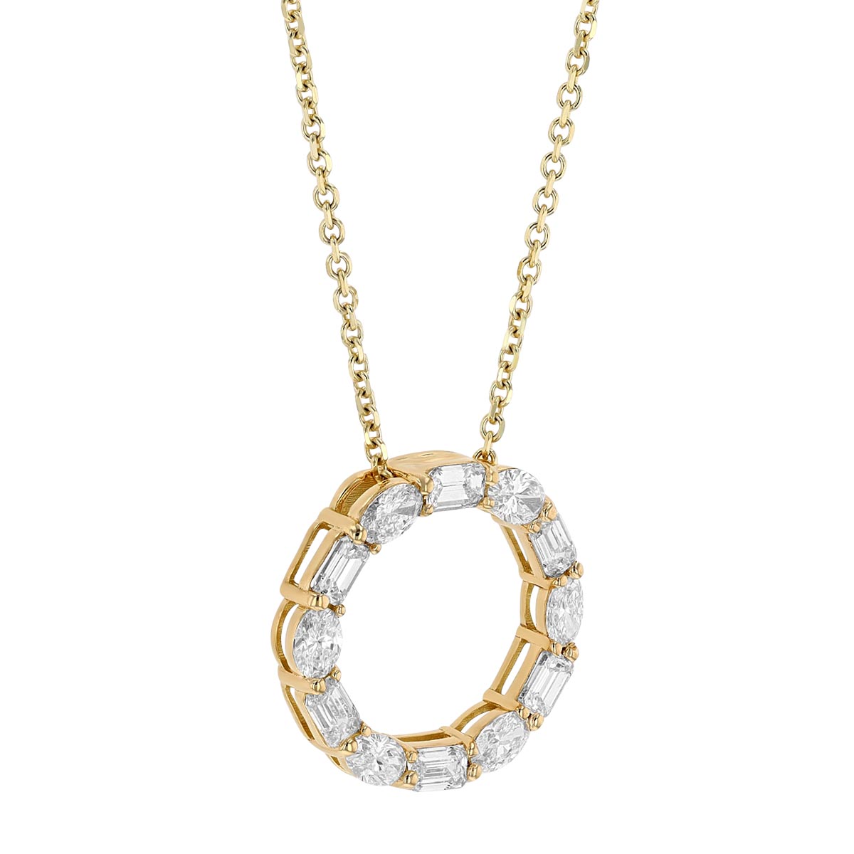 J.B. Star Oval & Emerald Cut Diamond Open Circle Pendant in Yellow Gold, 18