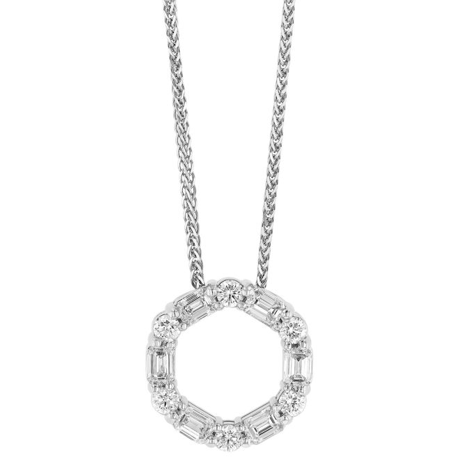 J.B. Star Emerald Cut & Round Open Circle Pendant in Platinum, 18"