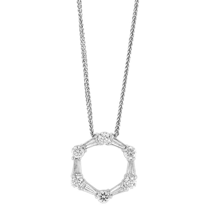 J.B. Star Tapered Baguette & Round Open Circle Pendant in Platinum, 18"