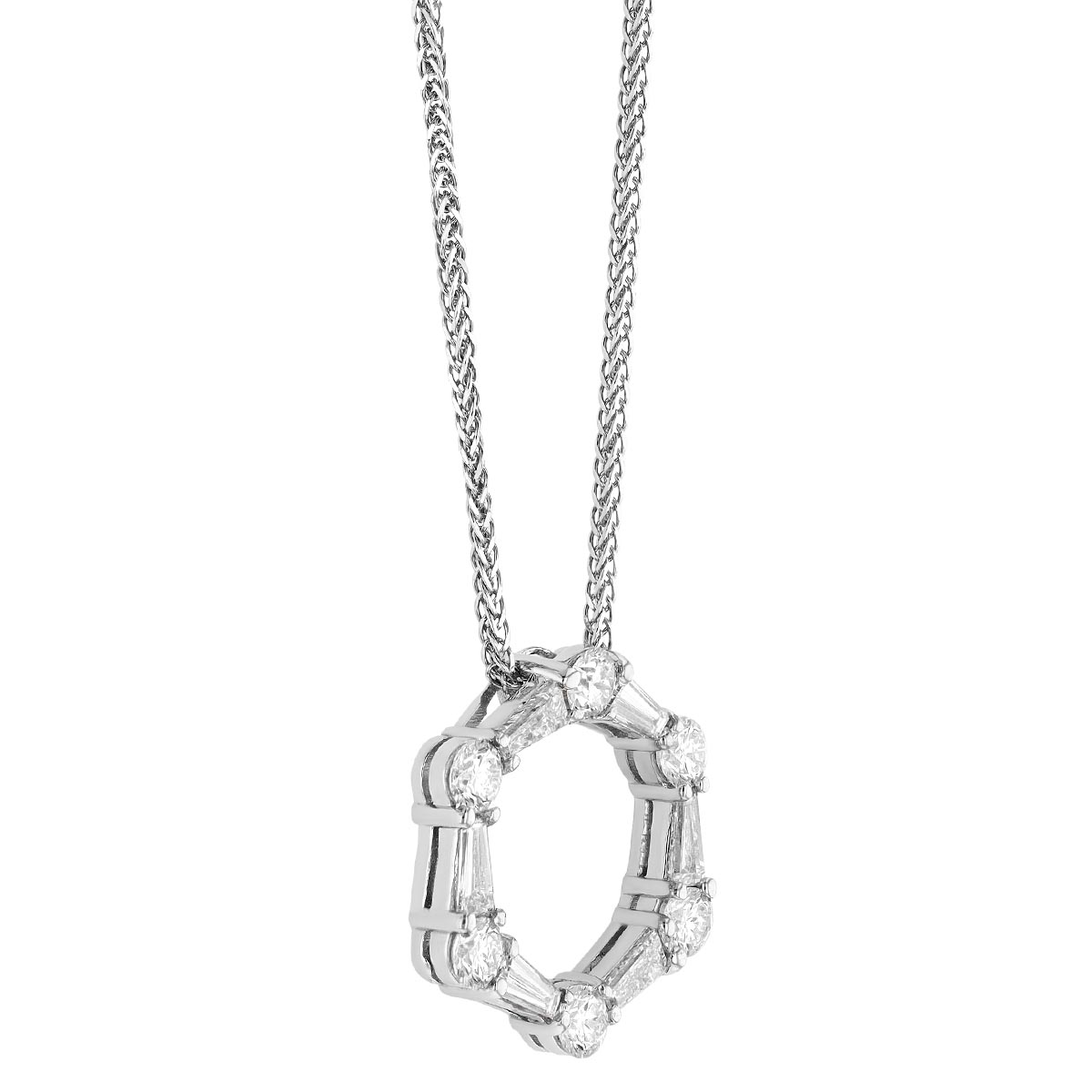 J.B. Star Tapered Baguette & Round Open Circle Pendant in Platinum, 18