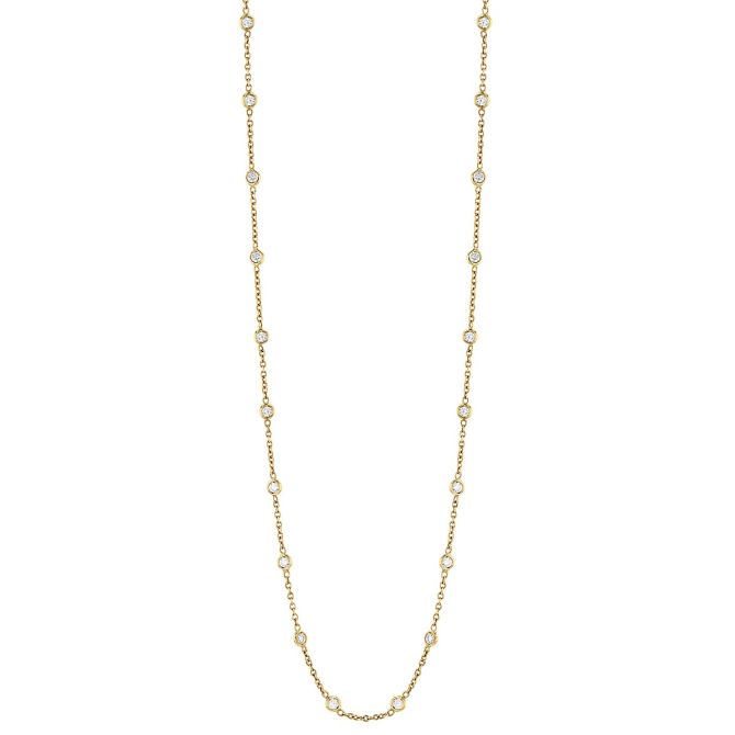 J.B. Star Round Diamond 30 Station Necklace in Yellow Gold, 18", 0.70 cttw