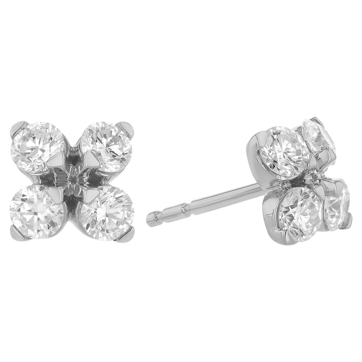 Roberto Coin Love in Verona Diamond Clover Stud Earrings in White Gold, 1.10 cttw