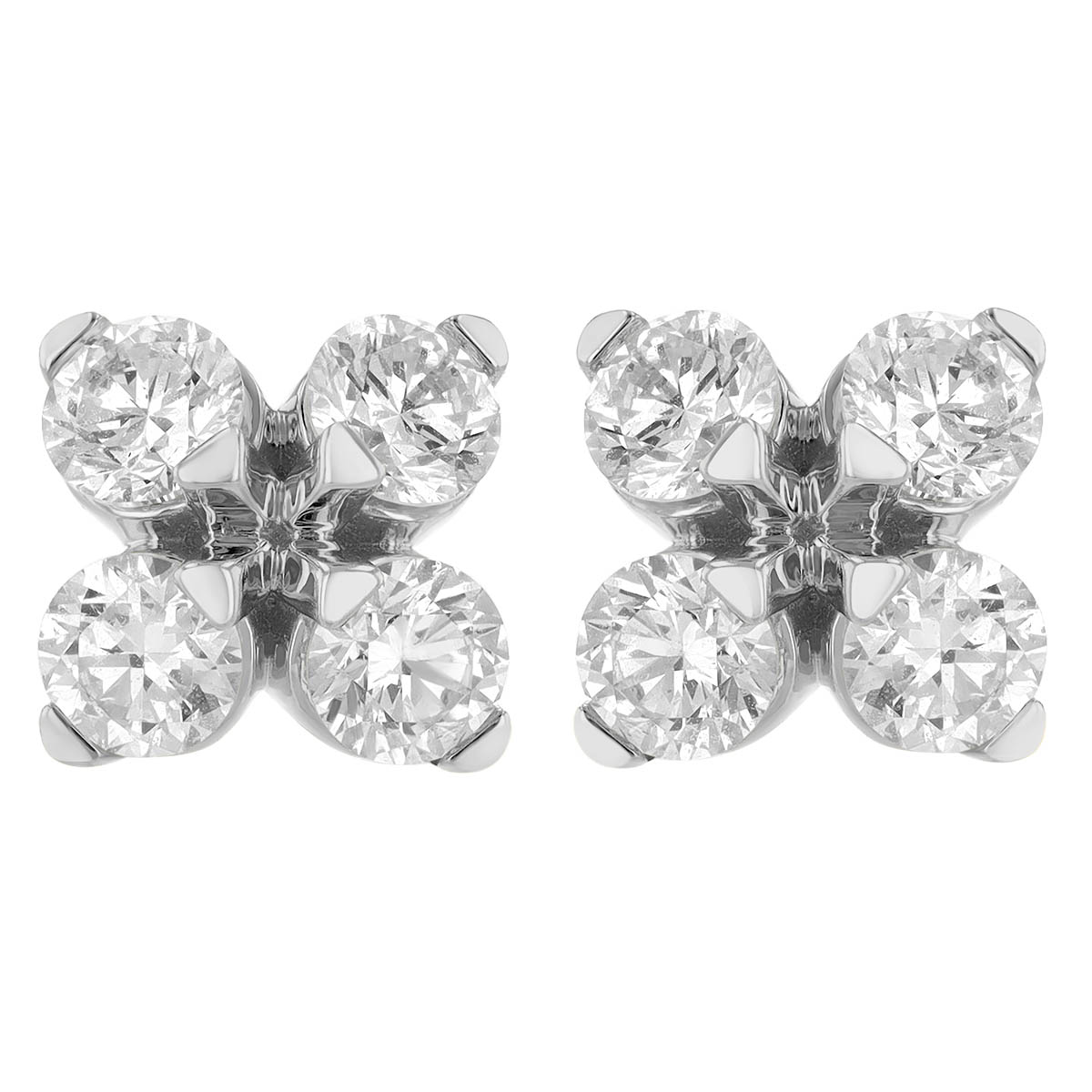 Roberto Coin Love in Verona Diamond Clover Stud Earrings in White Gold, 1.10 cttw