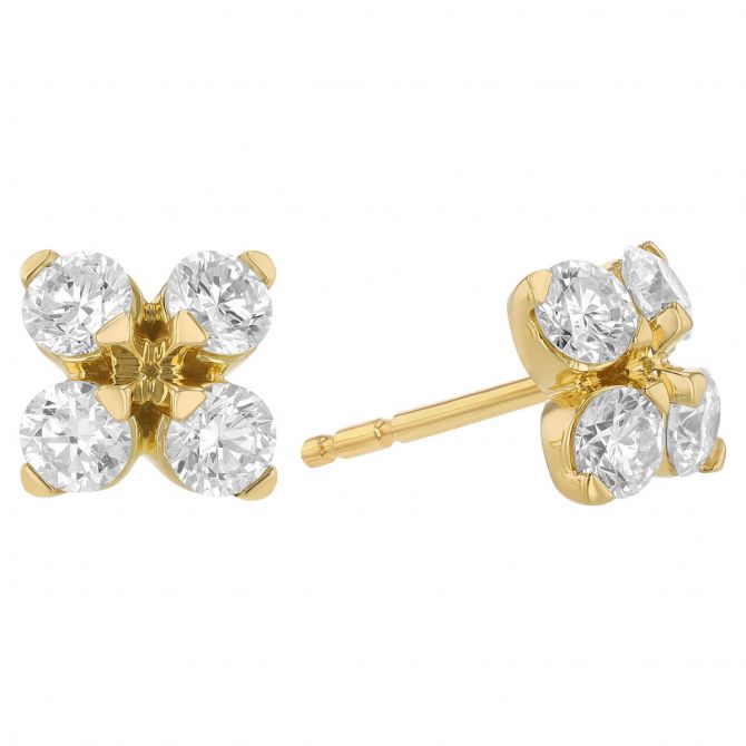 Roberto Coin Love in Verona Diamond Clover Stud Earrings in Yellow Gold, 1.10 cttw