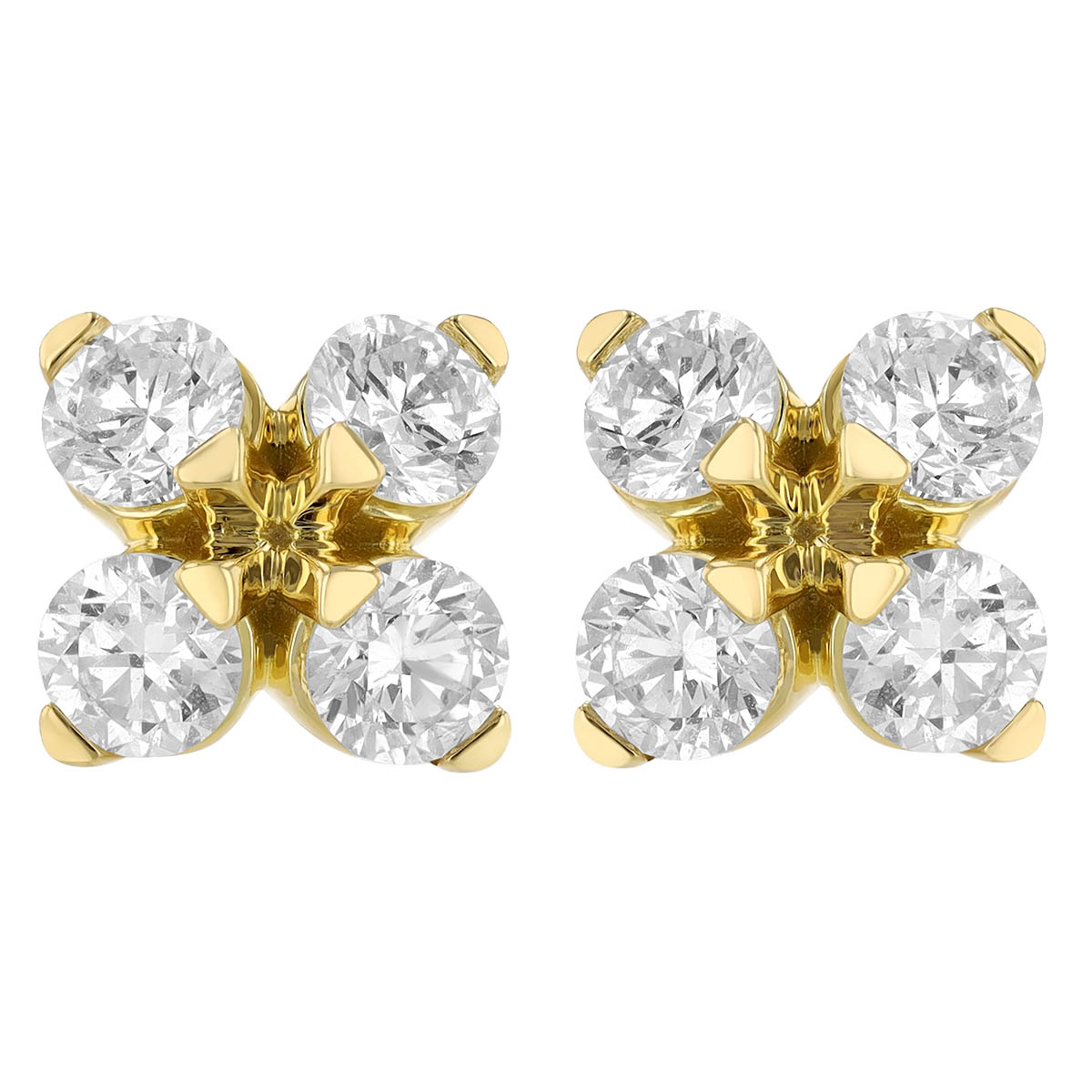 Roberto Coin Love in Verona Diamond Clover Stud Earrings in Yellow Gold, 1.10 cttw