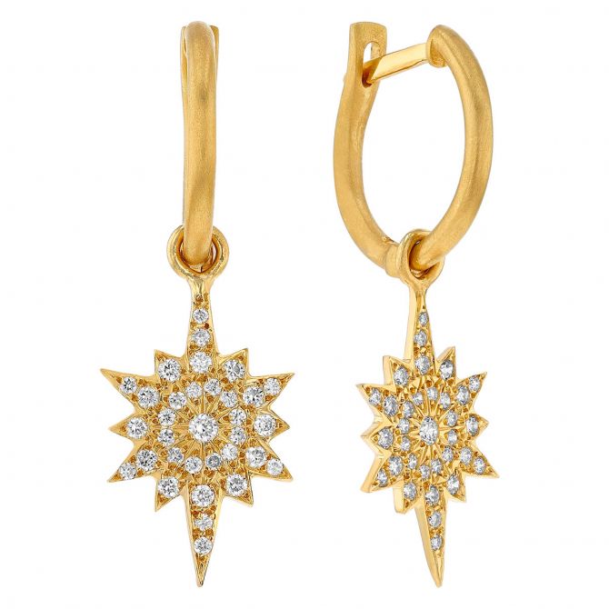 Marika Diamond Pavé Starburst Huggie Dangle Earrings in Yellow Gold