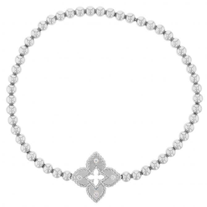 Roberto Coin Venetian Princess Diamond & White Gold Flower Beaded Stretch Bracelet