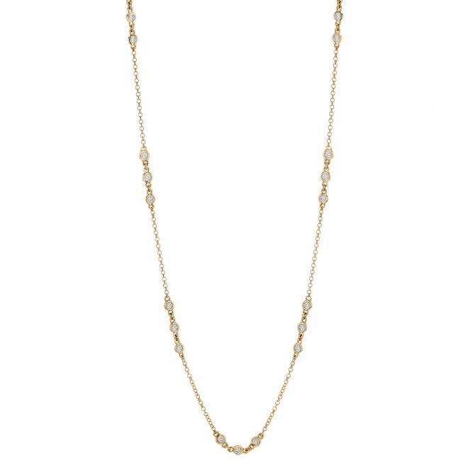 Borsheims Signature Collection Diamond 9 Stations of 3 Necklace in Yellow Gold, 0.91 cttw, 18"