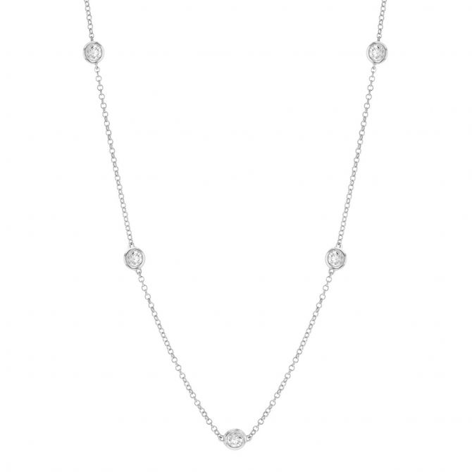 Borsheims Signature Collection Diamond 7 Station Necklace in White Gold, 1.37 cttw, 18"