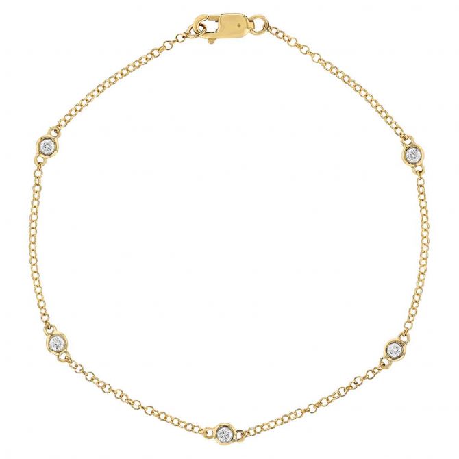 Borsheims Signature Collection Diamond 5 Station Bracelet in 14K Gold, 0.14 cttw, 7"