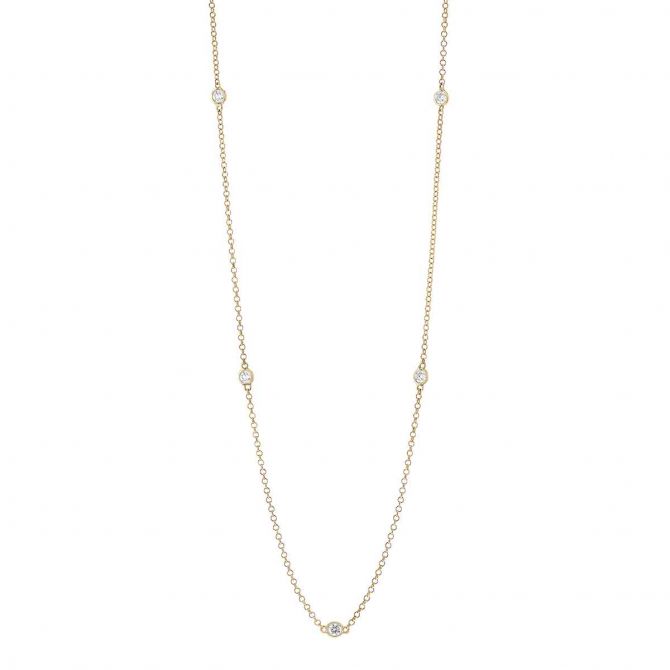 Borsheims Signature Collection Diamond 5 Station Necklace in Yellow Gold, 0.32 cttw, 18"