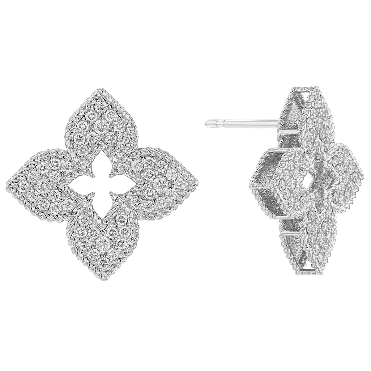 Roberto Coin Venetian Princess Petite Flower Diamond Pavé Stud Earrings in White Gold