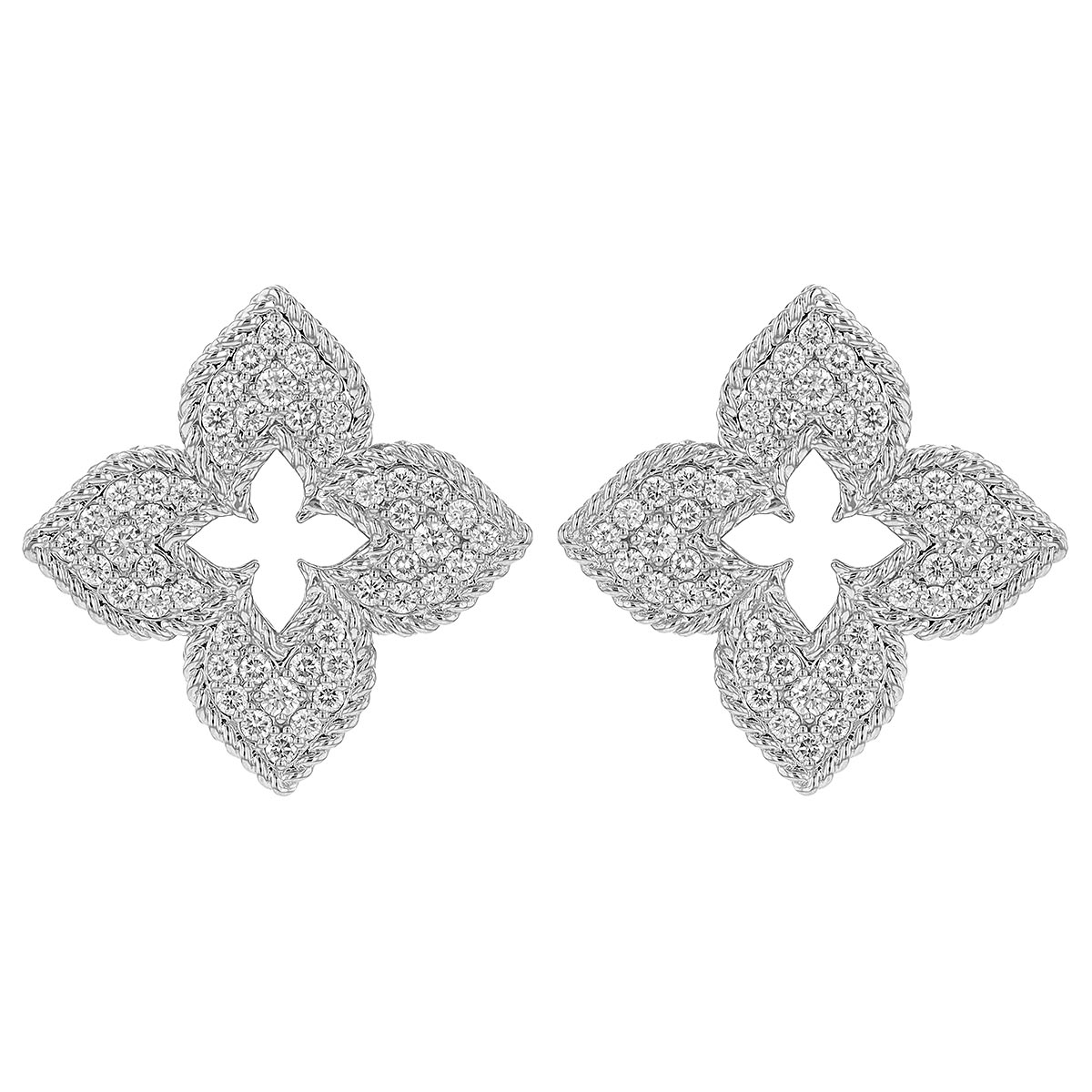 Roberto Coin Venetian Princess Petite Flower Diamond Pavé Stud Earrings in White Gold