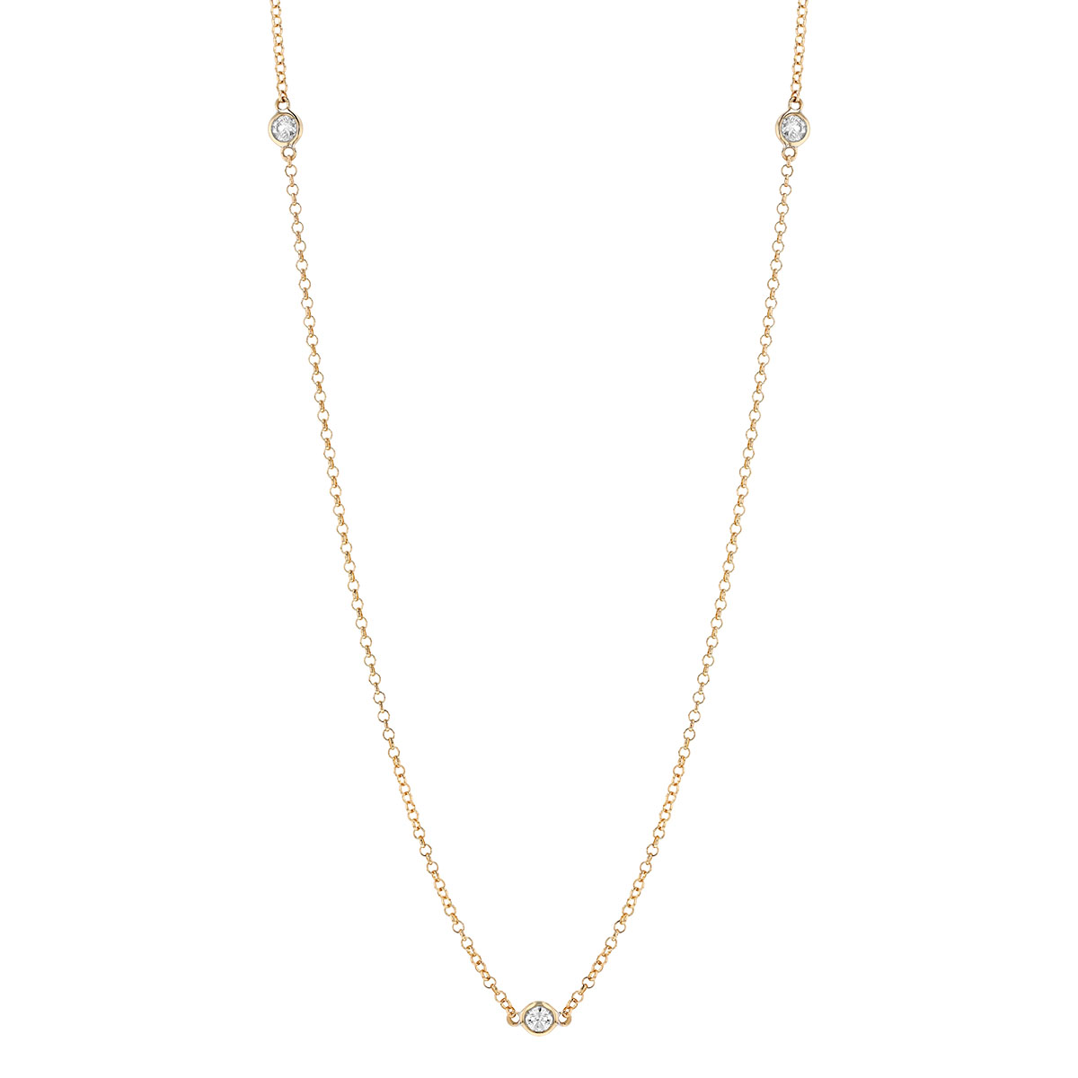 Borsheims Signature Collection Diamond 3 Station Necklace in Yellow Gold, 0.25 cttw, 18