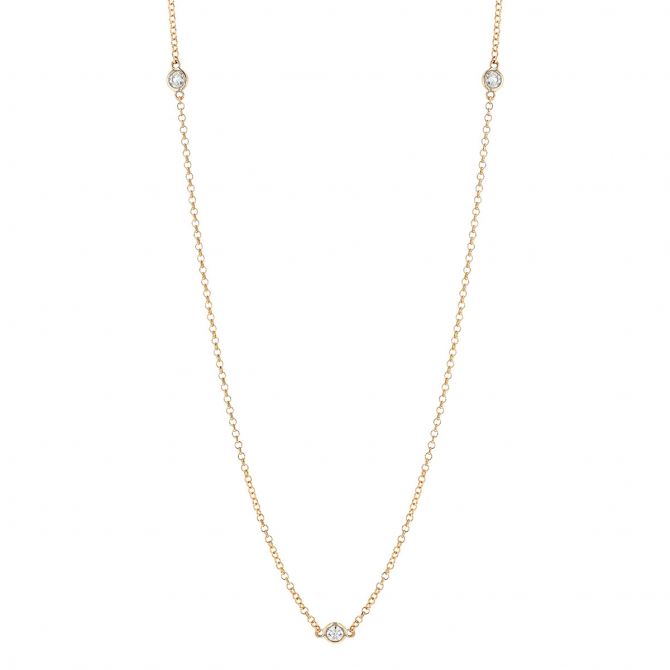 Borsheims Signature Collection Diamond 3 Station Necklace in Yellow Gold, 0.25 cttw, 18"