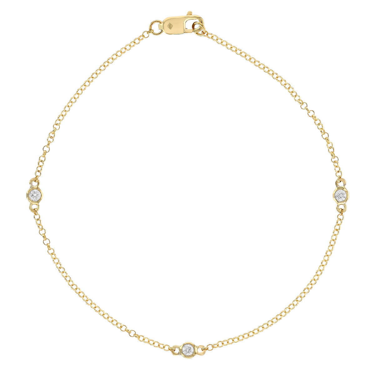 Borsheims Signature Collection Diamond 3 Station Bracelet in Yellow Gold, 0.10 cttw, 7