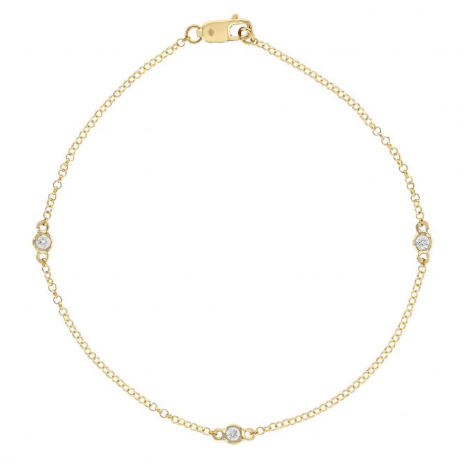 Borsheims Signature Collection Diamond 3 Station Bracelet in Yellow Gold, 0.10 cttw, 7"