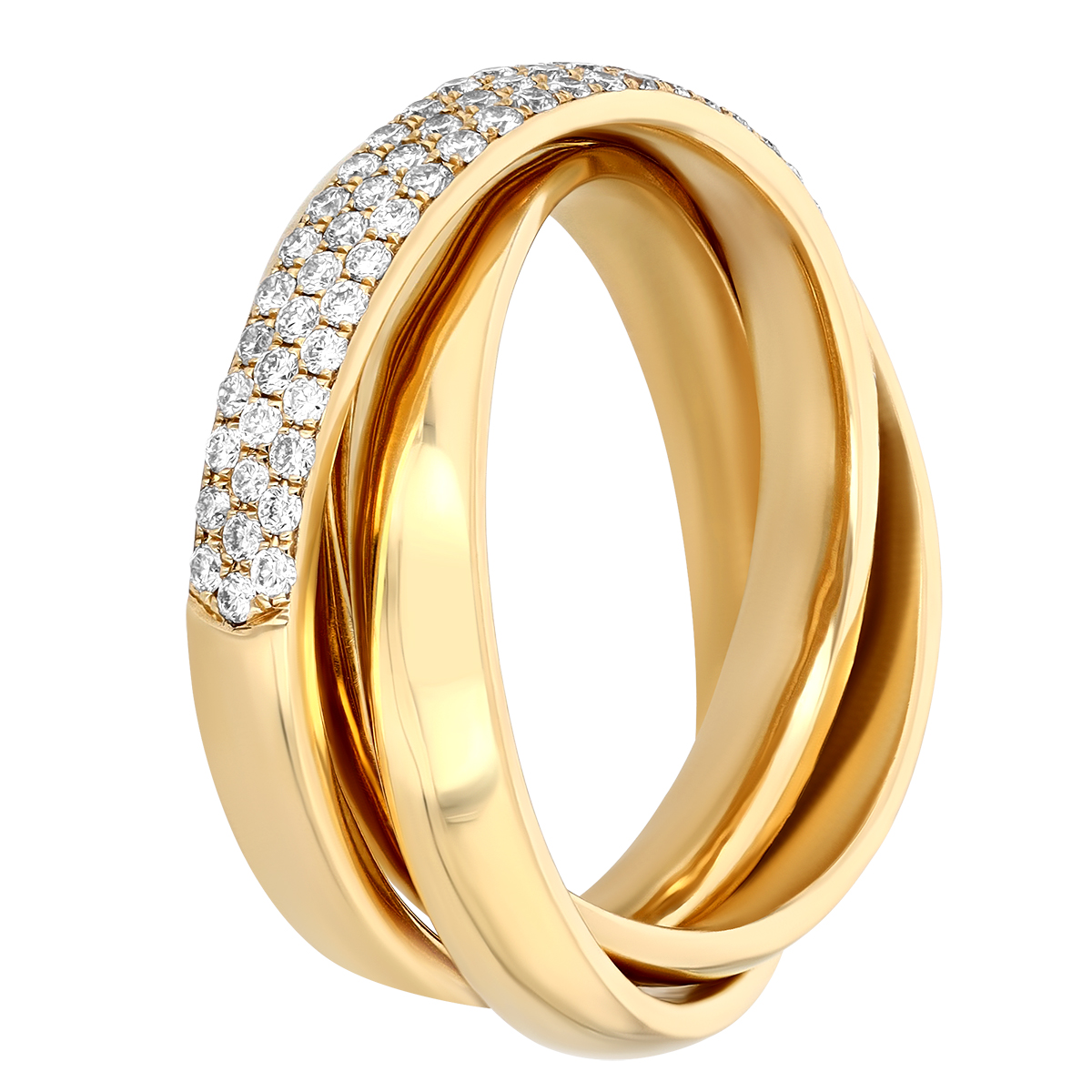 Diamond Pave Triple Band Ring in Yellow Gold