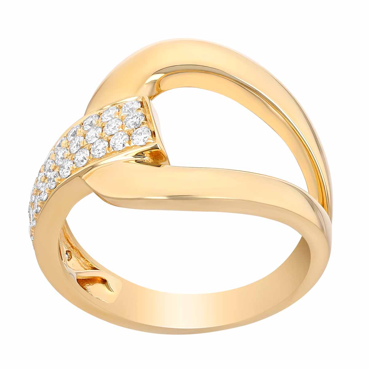 Diamond Pave Link Ring in Yellow Gold