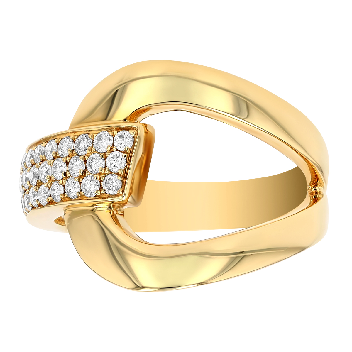 Diamond Pave Link Ring in Yellow Gold