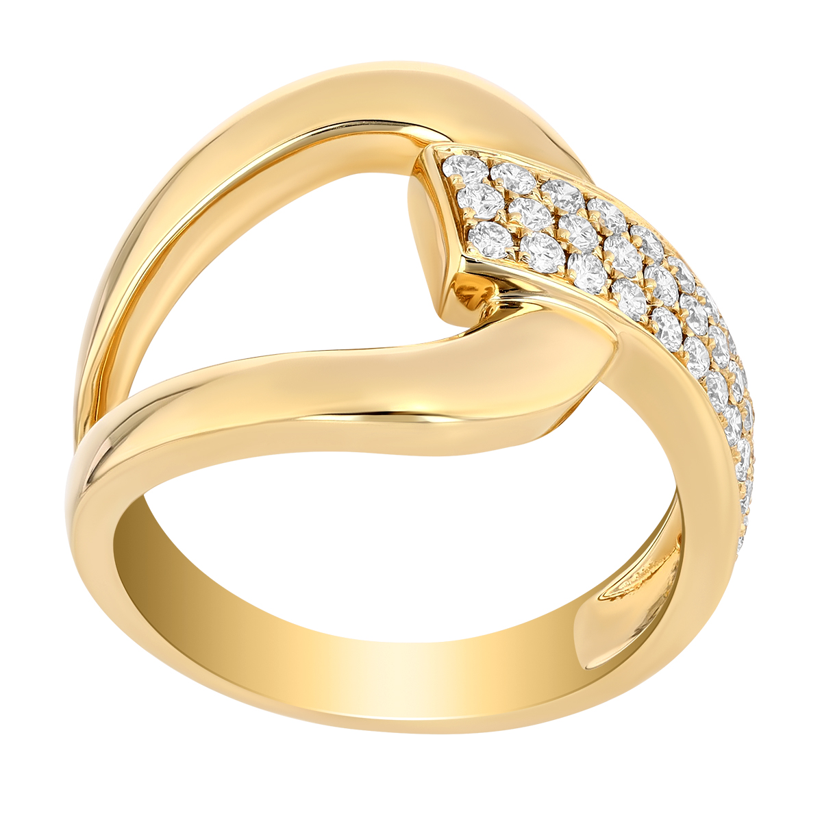 Diamond Pave Link Ring in Yellow Gold