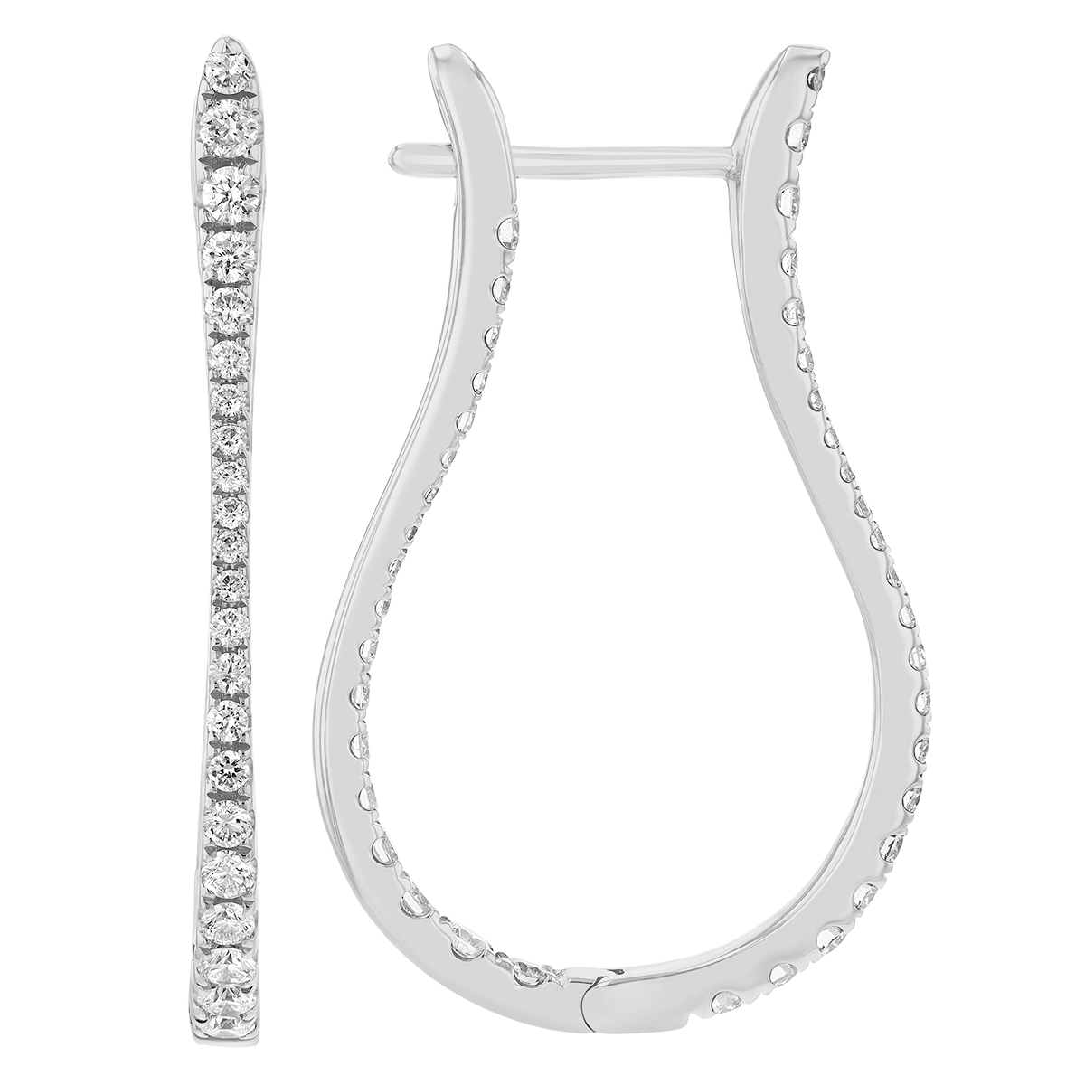 Graduated Diamond Inside Out U-Shaped Hoop Earrings in White Gold