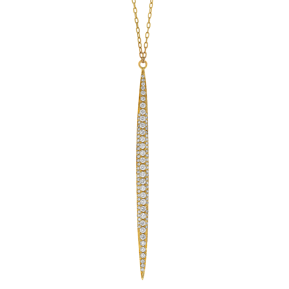 Diamond Pave Long Tapered Vertical Bar Pendant in Yellow Gold