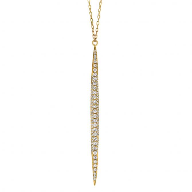 Diamond Pave Long Tapered Vertical Bar Pendant in Yellow Gold