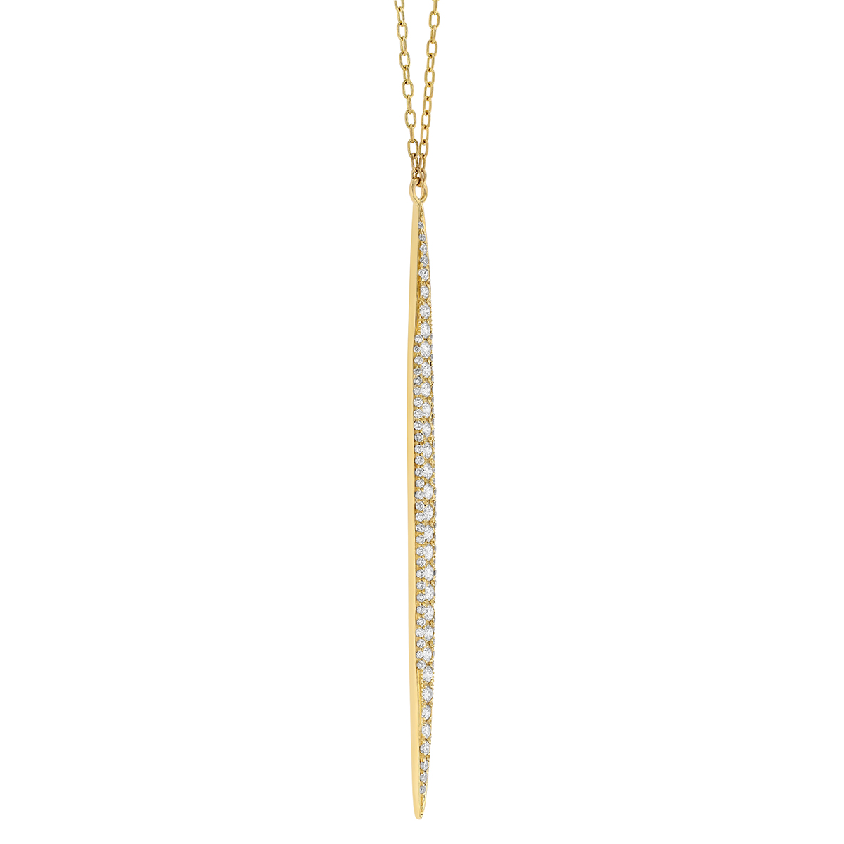 Diamond Pave Long Tapered Vertical Bar Pendant in Yellow Gold