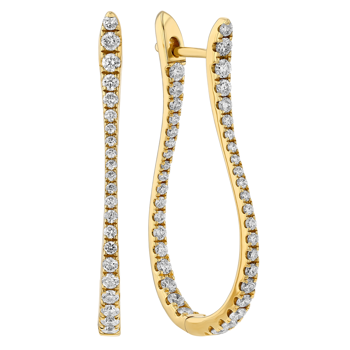 Graduated Diamond Inside Out U-Shaped Hoop Earrings in Yellow Gold