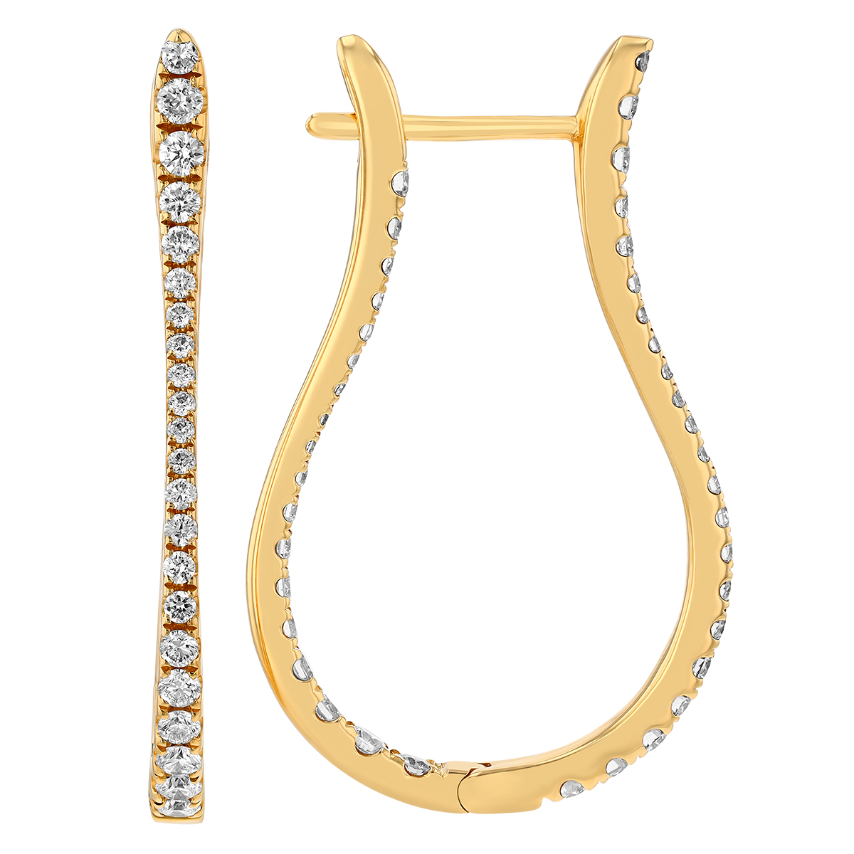 Graduated Diamond Inside Out U-Shaped Hoop Earrings in Yellow Gold