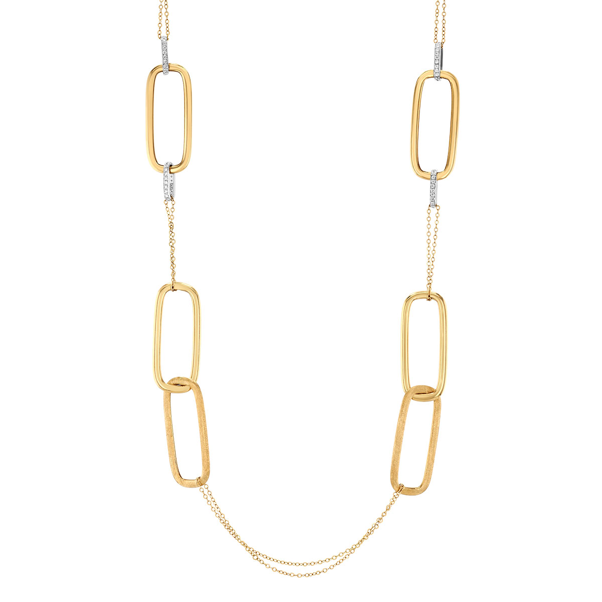 Yellow Gold Paperclip Link & Double Chain Necklace with Diamond Accent Links in Two Tone, 32