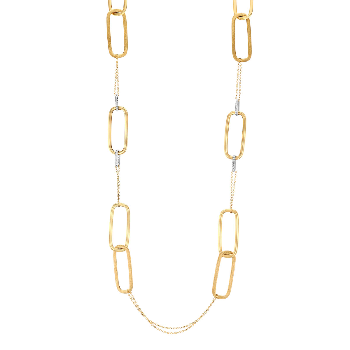 Yellow Gold Paperclip Link & Double Chain Necklace with Diamond Accent Links in Two Tone, 32