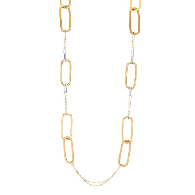 Yellow Gold Paperclip Link & Double Chain Necklace with Diamond Accent Links in Two Tone, 32"