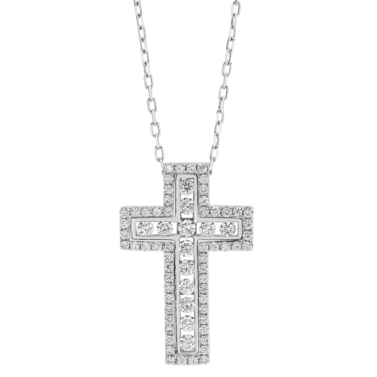 Diamond Cross Pendant in White Gold, 0.99 cttw, 18