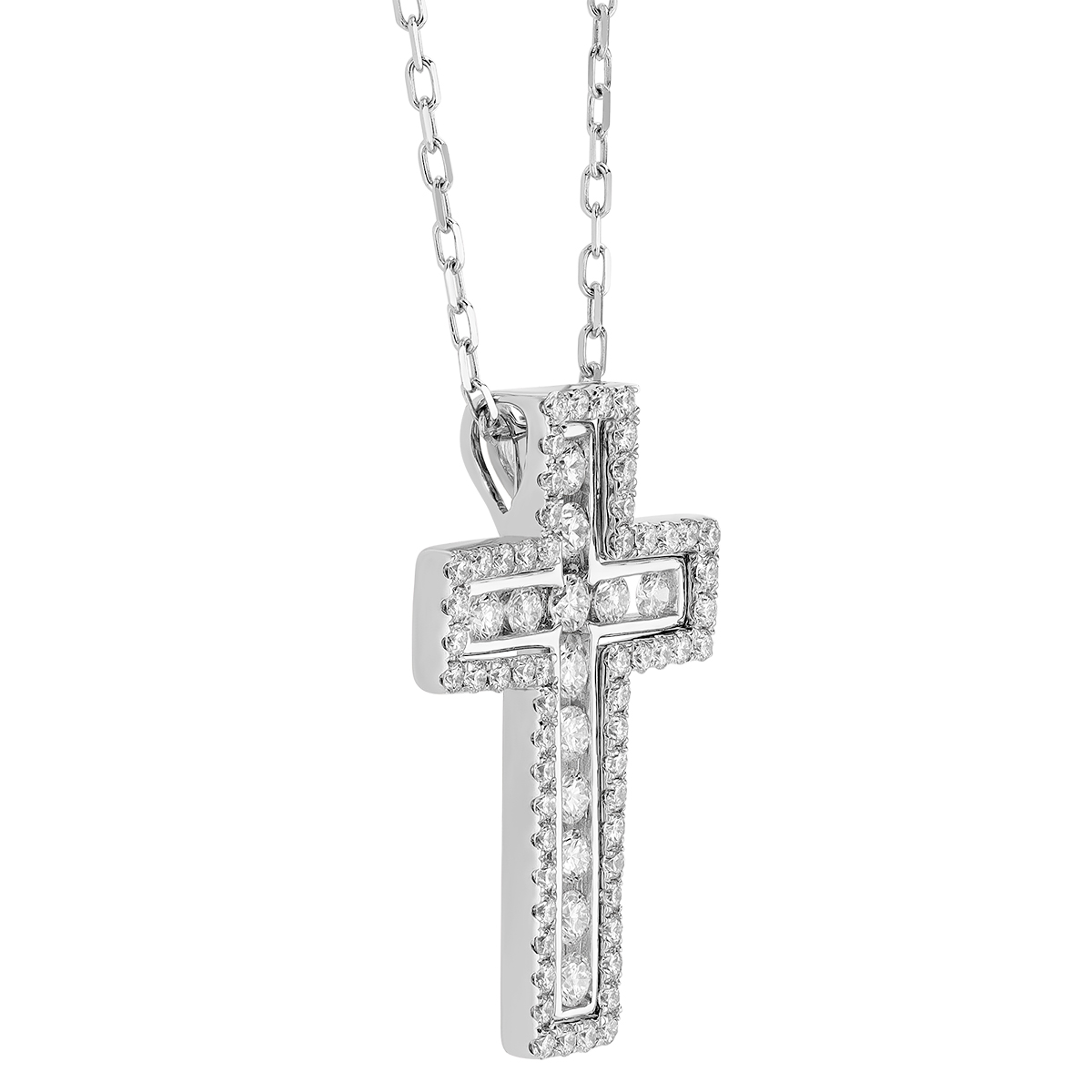 Diamond Cross Pendant in White Gold, 0.99 cttw, 18