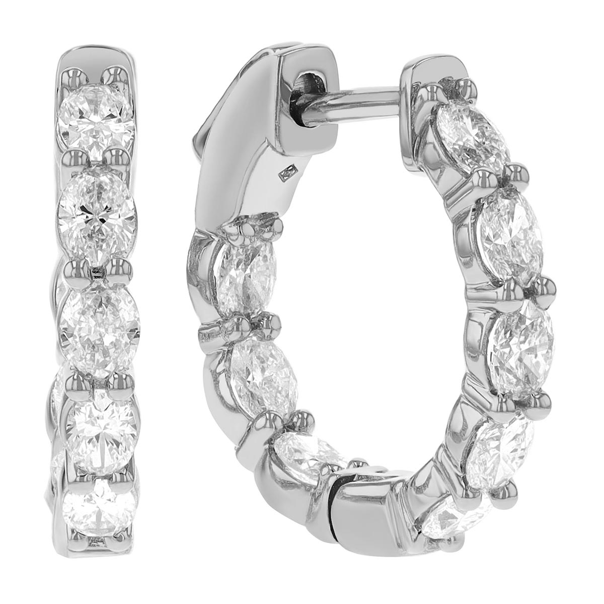 Borsheims Signature Collection Lab-Grown Oval Diamond In & Out Hoop Earrings in White Gold, 1 cttw