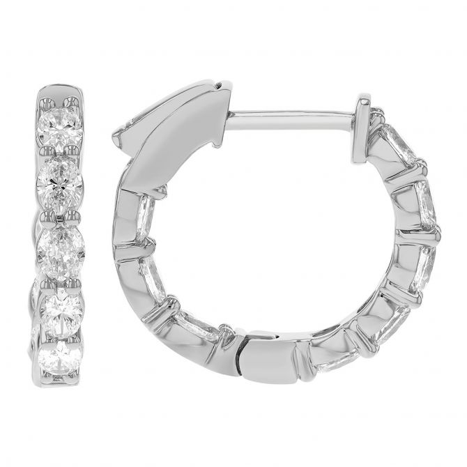 Borsheims Signature Collection Lab-Grown Oval Diamond In & Out Hoop Earrings in White Gold, 1 cttw