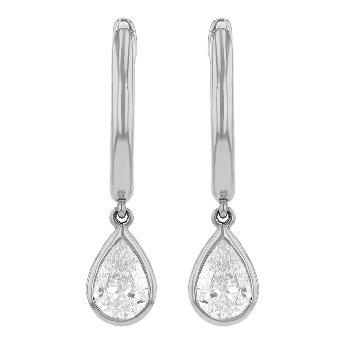 Borsheims Signature Collection Lab-Grown Pear Shaped Diamond Bezel Drop Hoop Earrings in White Gold