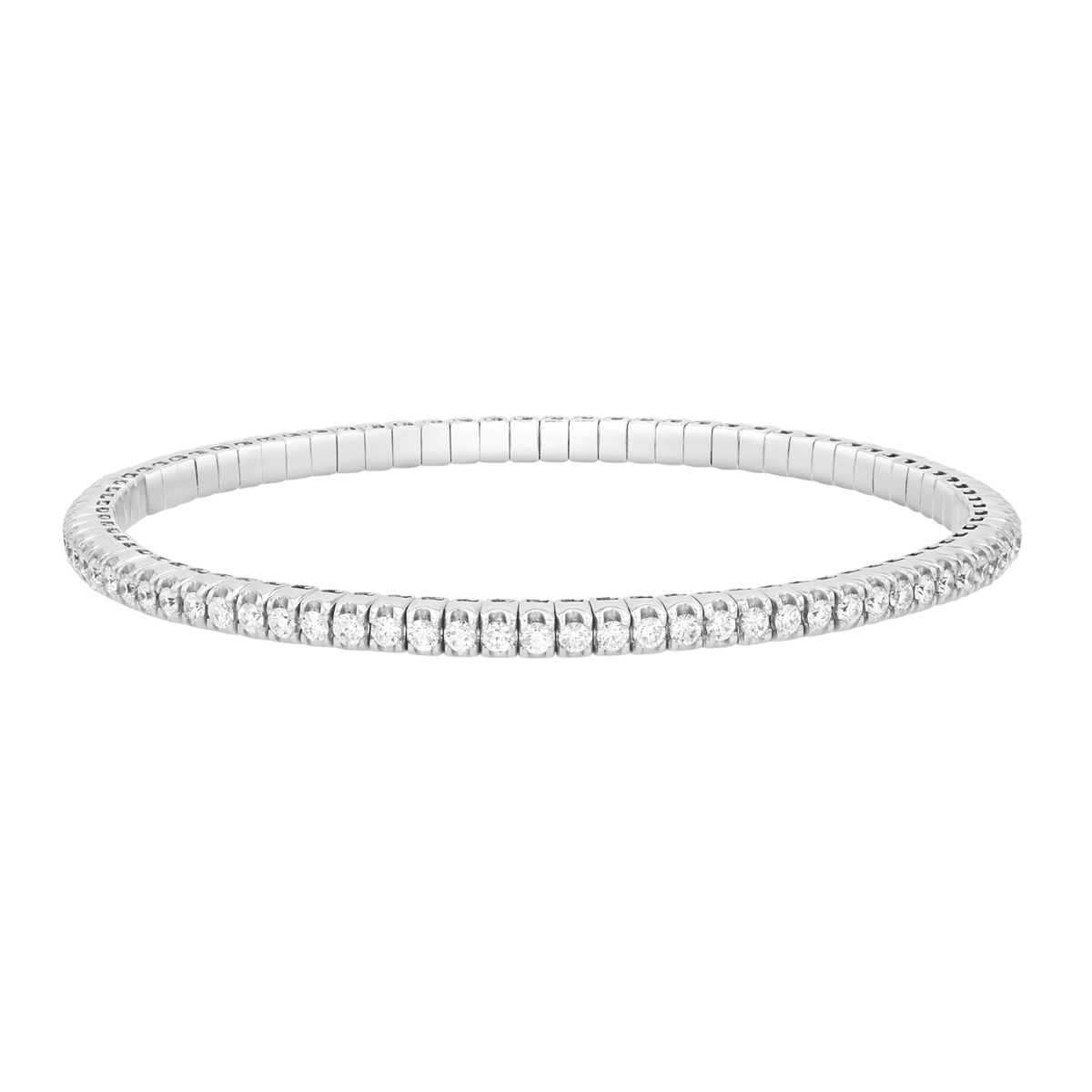 Round Diamond Tennis Stretch Bracelet in White Gold, 2.10 cttw