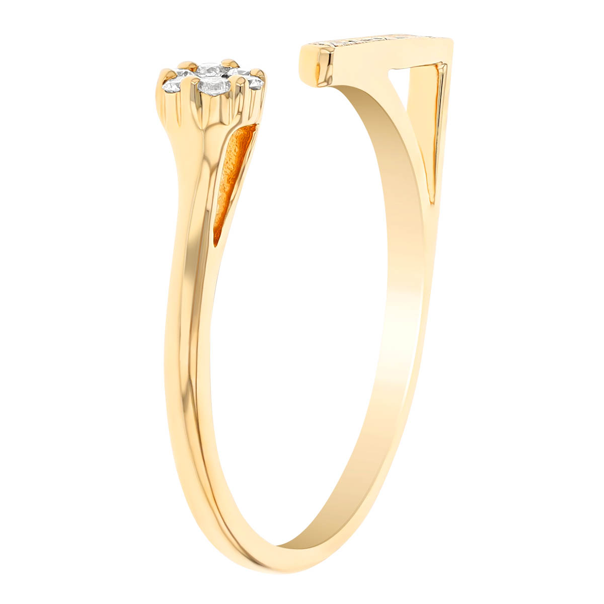 Diamond Cluster & Bar Open Ring in Yellow Gold