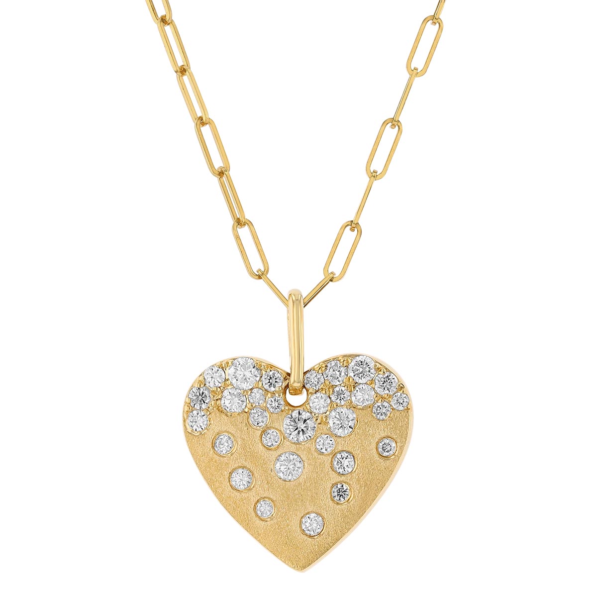 Scattered Diamond Flush Set Heart Pendant in Yellow Gold, 18