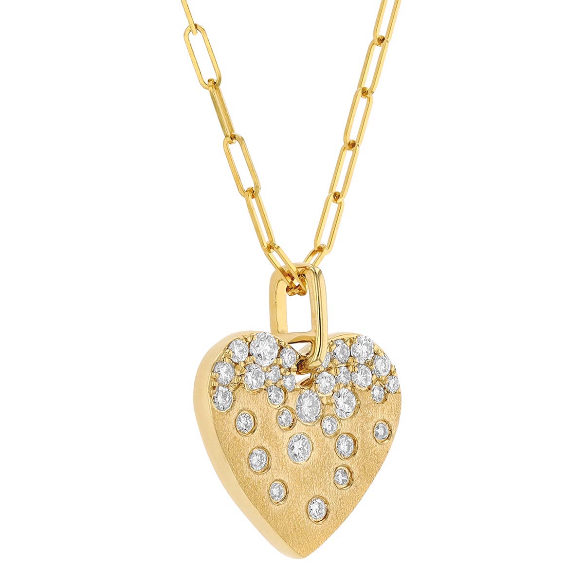 Scattered Diamond Flush Set Heart Pendant in Yellow Gold, 18